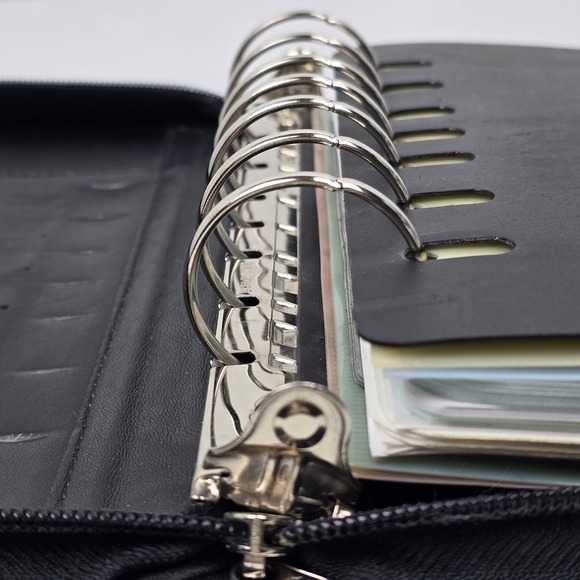 Franklin Covey Black Leather Floral Tapestry Zip Planner Binder Classic - Picture 5 of 16